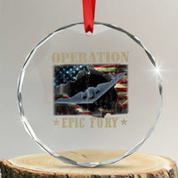 Operation Epic Fury Crystal Glass Ornament Military Bomber Jet American Flag