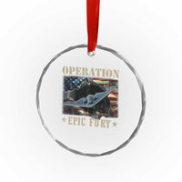 Operation Epic Fury Crystal Glass Ornament Military Bomber Jet American Flag