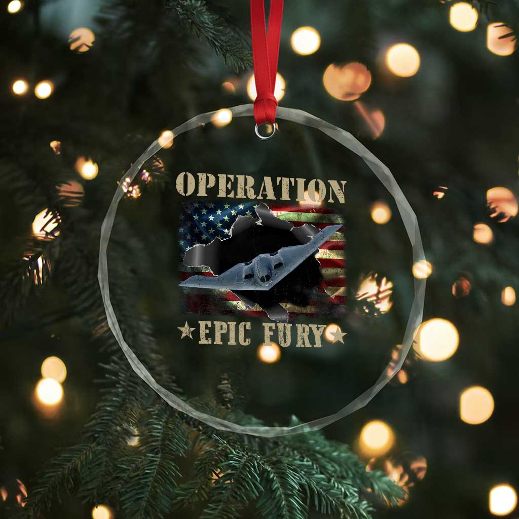 Operation Epic Fury Crystal Glass Ornament Military Bomber Jet American Flag
