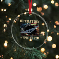 Operation Epic Fury Crystal Glass Ornament Military Bomber Jet American Flag