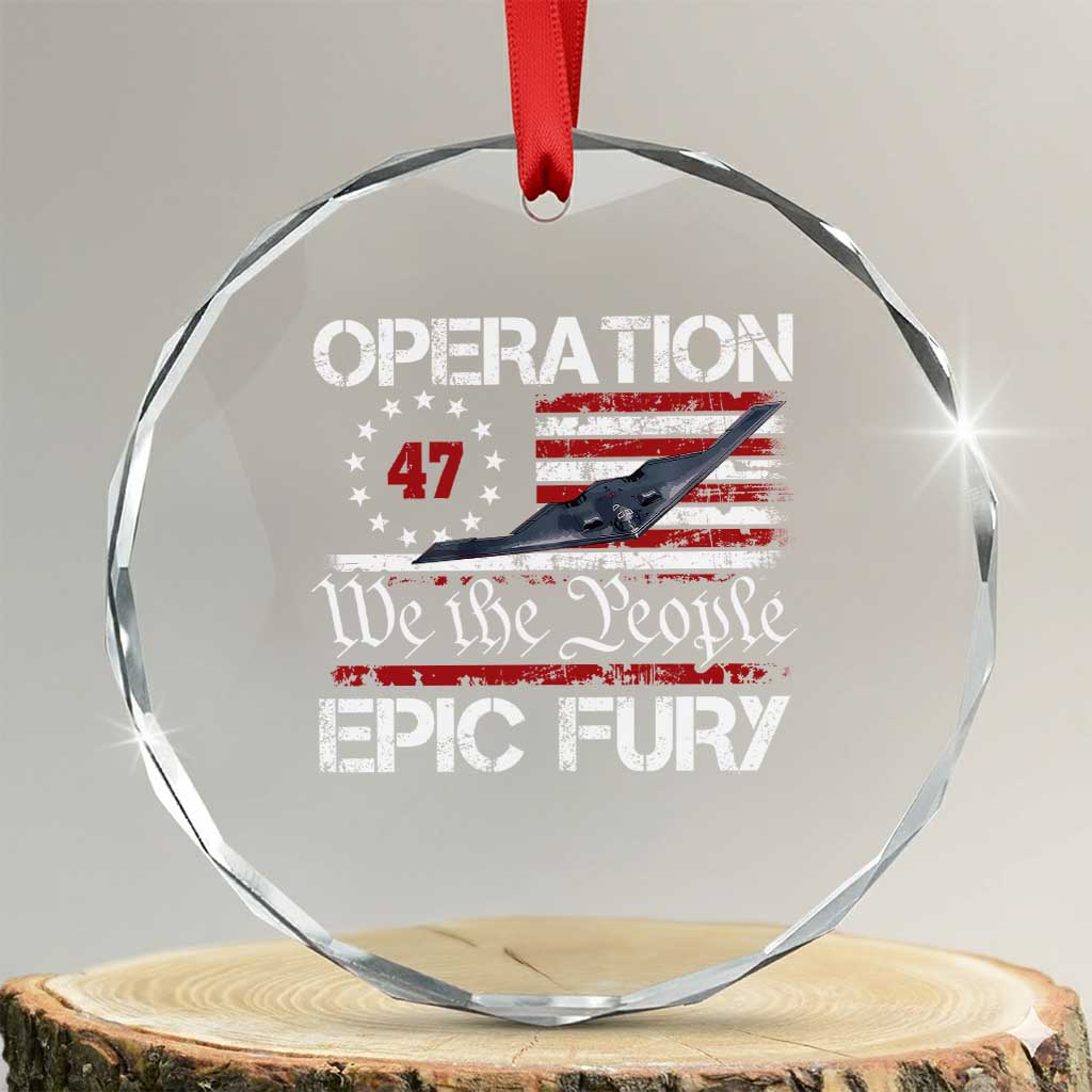Operation Epic Fury Crystal Glass Ornament Military Bomber Stealth Jet Vintage American Flag