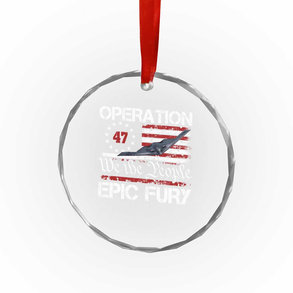Operation Epic Fury Crystal Glass Ornament Military Bomber Stealth Jet Vintage American Flag