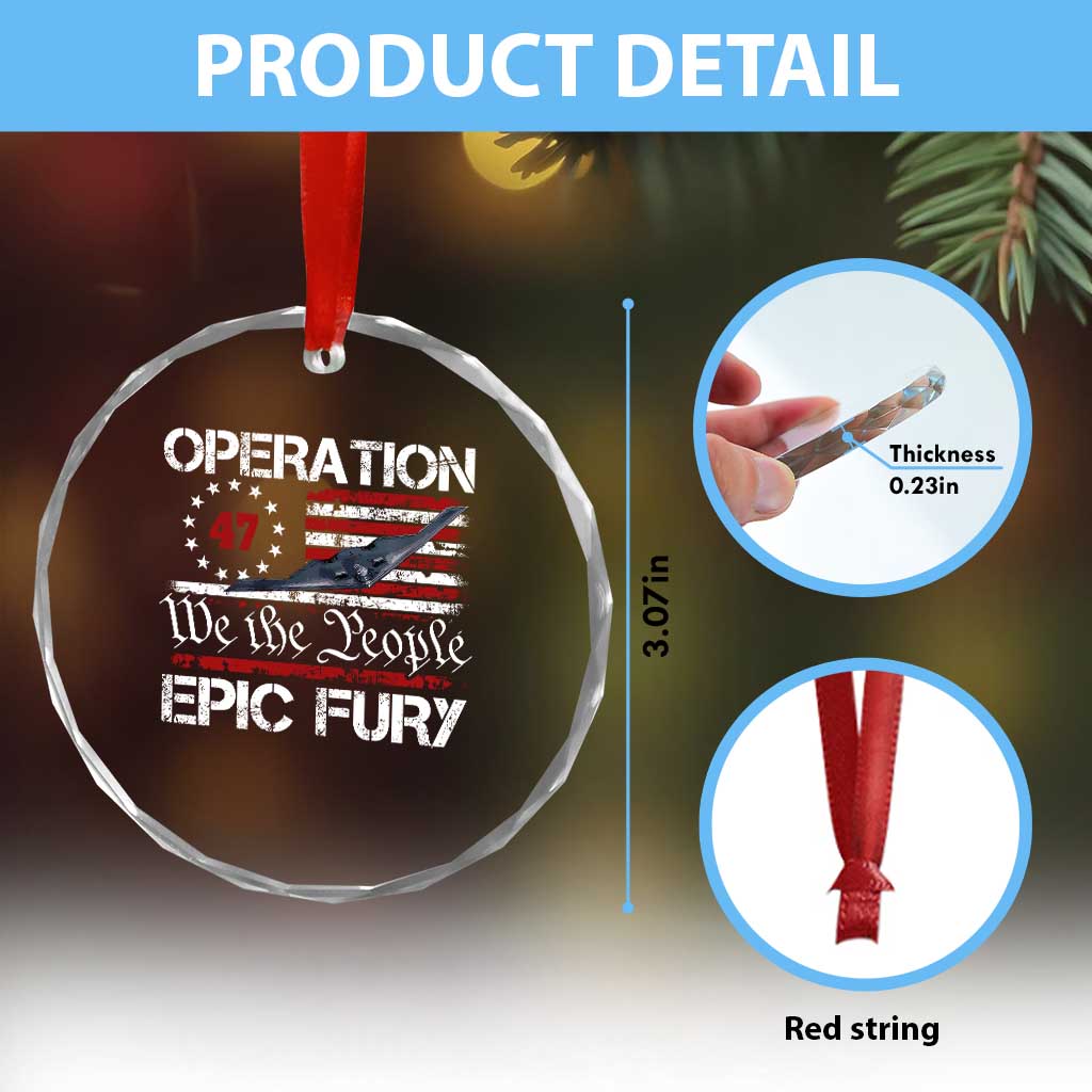 Operation Epic Fury Crystal Glass Ornament Military Bomber Stealth Jet Vintage American Flag