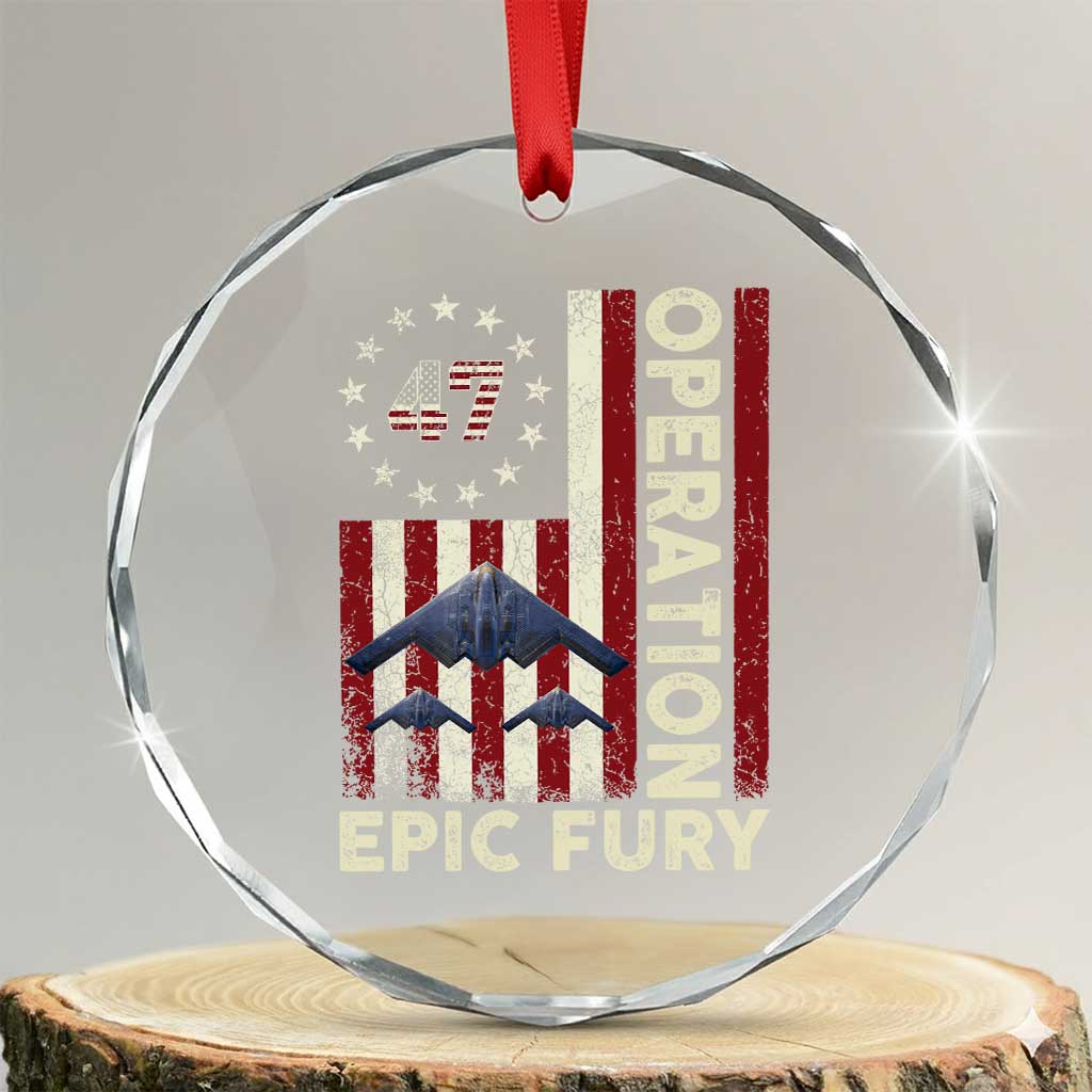 Operation Epic Fury Crystal Glass Ornament Military Tactical Warfare Stealth Jet American Flag