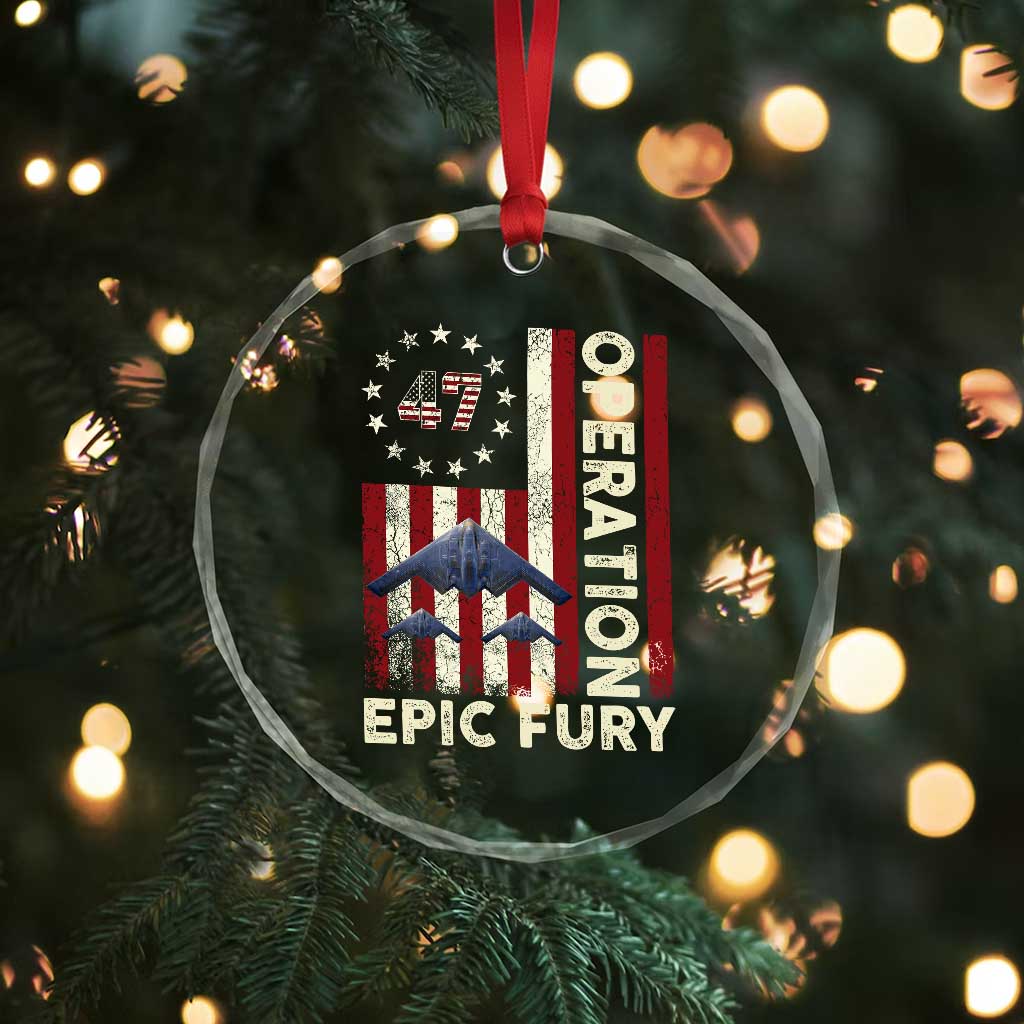 Operation Epic Fury Crystal Glass Ornament Military Tactical Warfare Stealth Jet American Flag