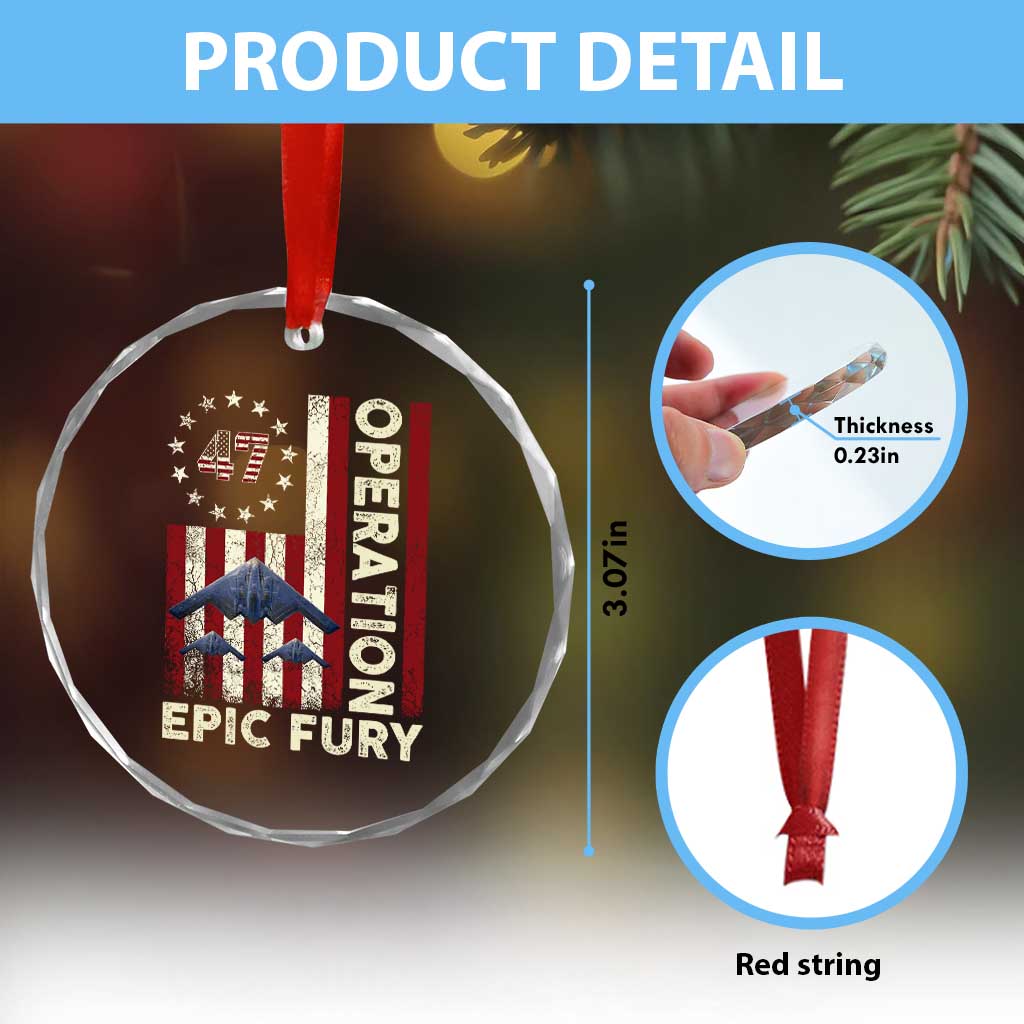 Operation Epic Fury Crystal Glass Ornament Military Tactical Warfare Stealth Jet American Flag