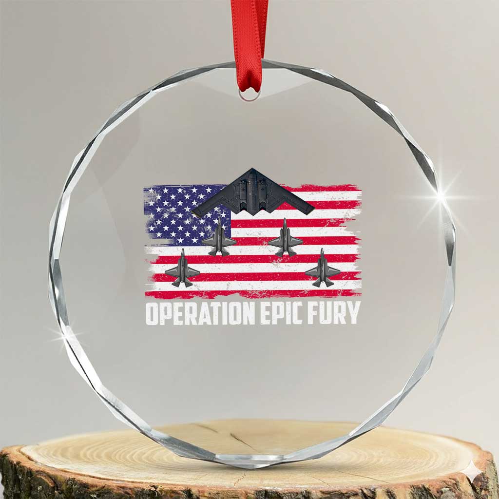 Operation Epic Fury Fighter Jet Formation American Flag Crystal Glass Ornament B12 Spirit USA Strength and Freedom