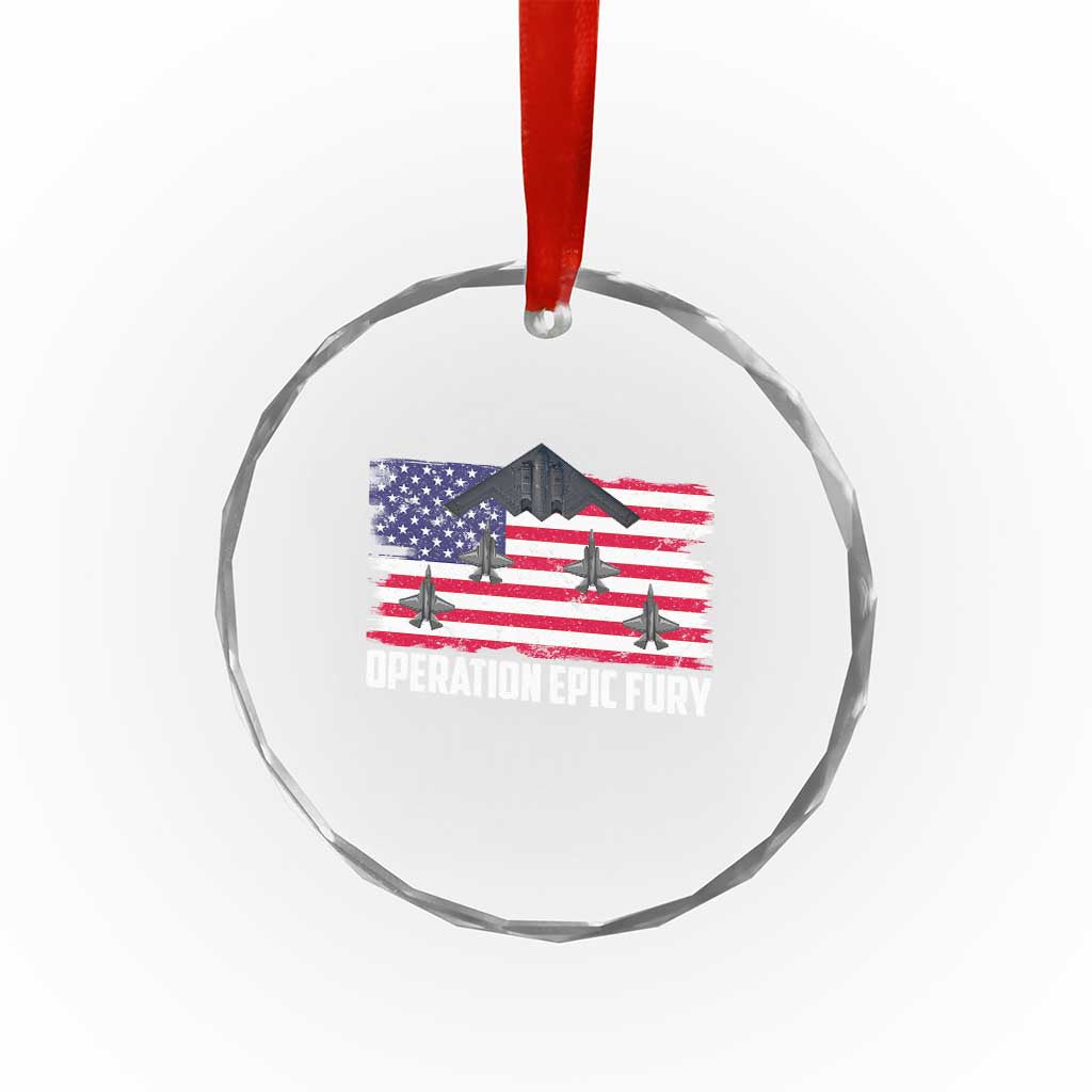 Operation Epic Fury Fighter Jet Formation American Flag Crystal Glass Ornament B12 Spirit USA Strength and Freedom