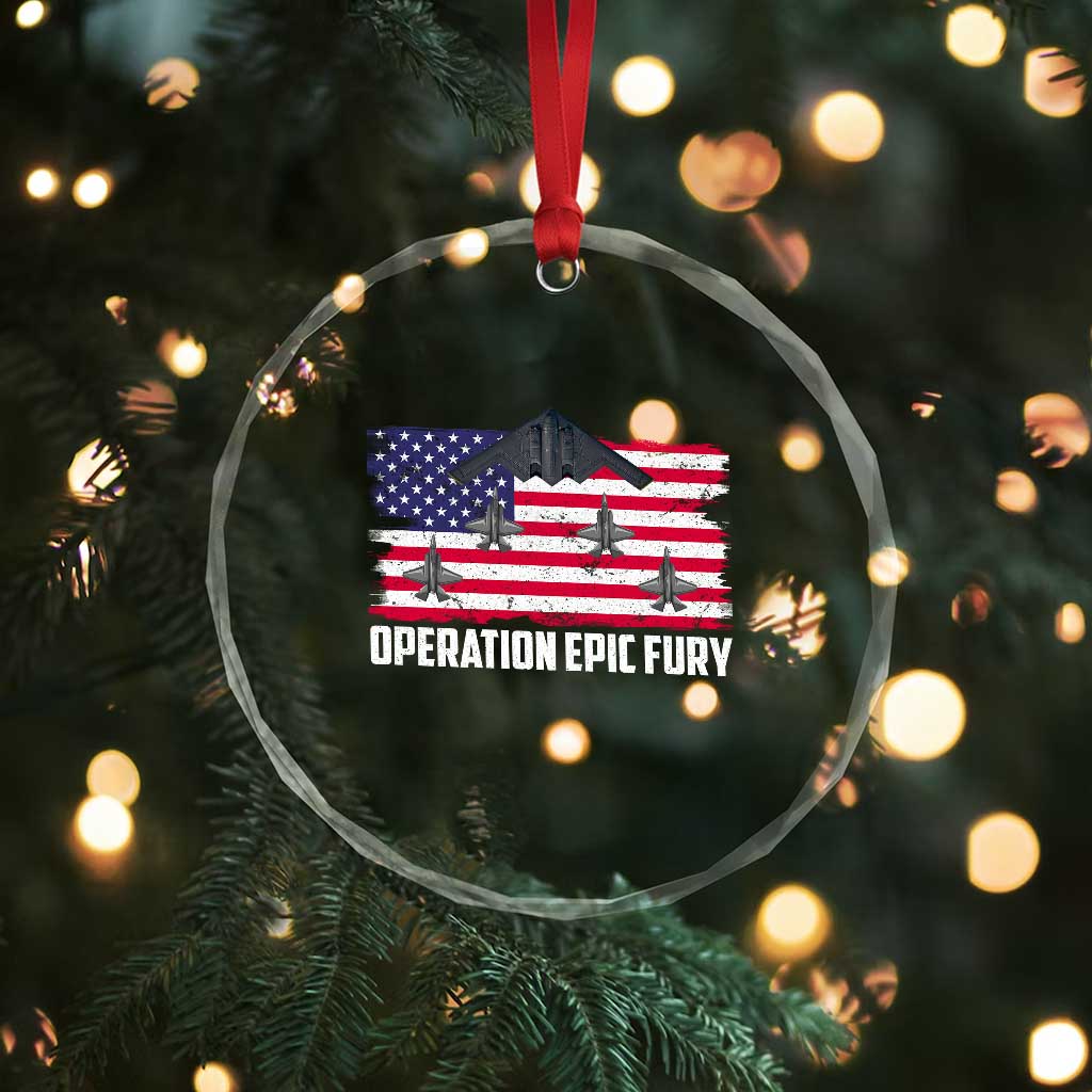 Operation Epic Fury Fighter Jet Formation American Flag Crystal Glass Ornament B12 Spirit USA Strength and Freedom