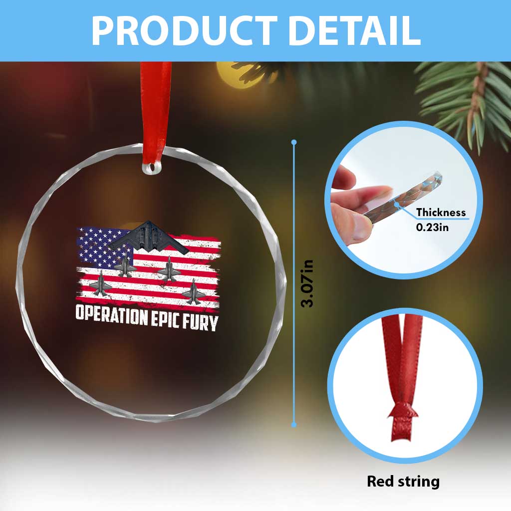 Operation Epic Fury Fighter Jet Formation American Flag Crystal Glass Ornament B12 Spirit USA Strength and Freedom