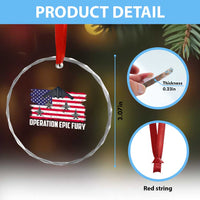 Operation Epic Fury Fighter Jet Formation American Flag Crystal Glass Ornament B12 Spirit USA Strength and Freedom