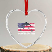 Operation Epic Fury Fighter Jet Formation American Flag Heart Crystal Glass Ornament B12 Spirit USA Strength and Freedom