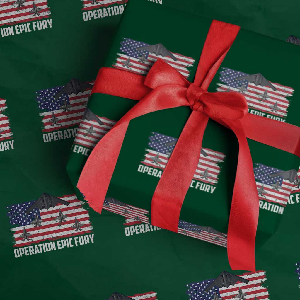 Operation Epic Fury Fighter Jet Formation American Flag Wrapping Paper Roll B12 Spirit USA Strength and Freedom