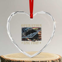 Operation Epic Fury Heart Crystal Glass Ornament Military Bomber Jet American Flag