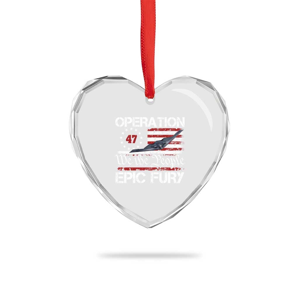 Operation Epic Fury Heart Crystal Glass Ornament Military Bomber Stealth Jet Vintage American Flag