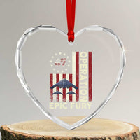 Operation Epic Fury Heart Crystal Glass Ornament Military Tactical Warfare Stealth Jet American Flag