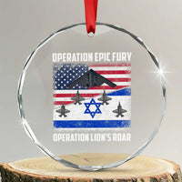 Operation Epic Fury Lions Roar Crystal Glass Ornament USA Israel Flag Freedom Defense