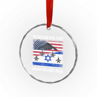 Operation Epic Fury Lions Roar Crystal Glass Ornament USA Israel Flag Freedom Defense
