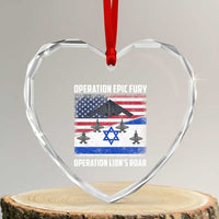 Operation Epic Fury Lions Roar Heart Crystal Glass Ornament USA Israel Flag Freedom Defense