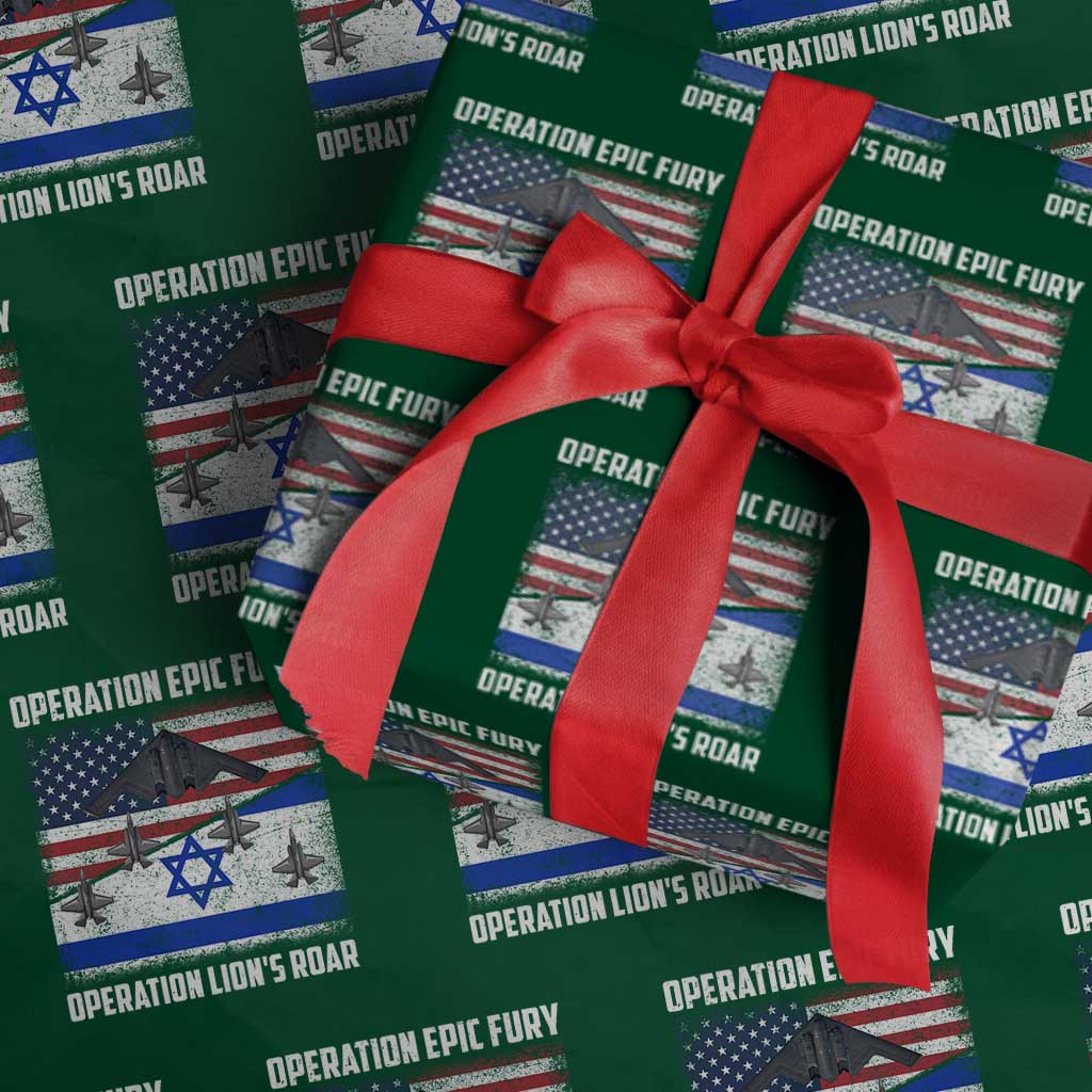 Operation Epic Fury Lions Roar Wrapping Paper Roll USA Israel Flag Freedom Defense