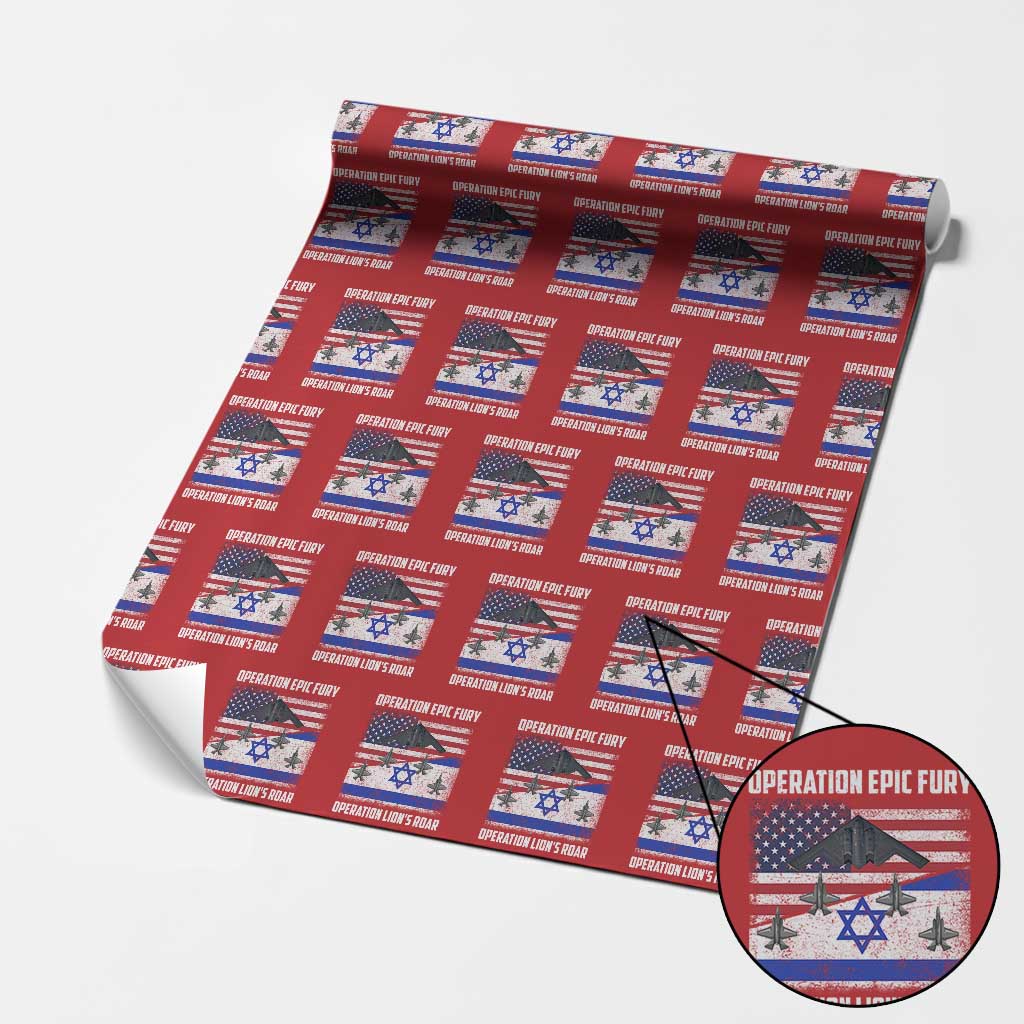 Operation Epic Fury Lions Roar Wrapping Paper Roll USA Israel Flag Freedom Defense