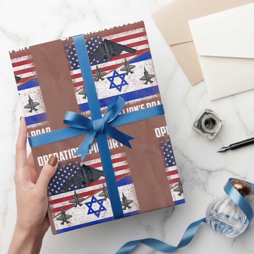 Operation Epic Fury Lions Roar Wrapping Paper Roll USA Israel Flag Freedom Defense