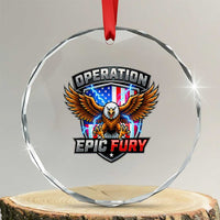 Operation Epic Fury Patriotic Bald Eagle Crystal Glass Ornament American Flag Shield Graphic Freedom Pride