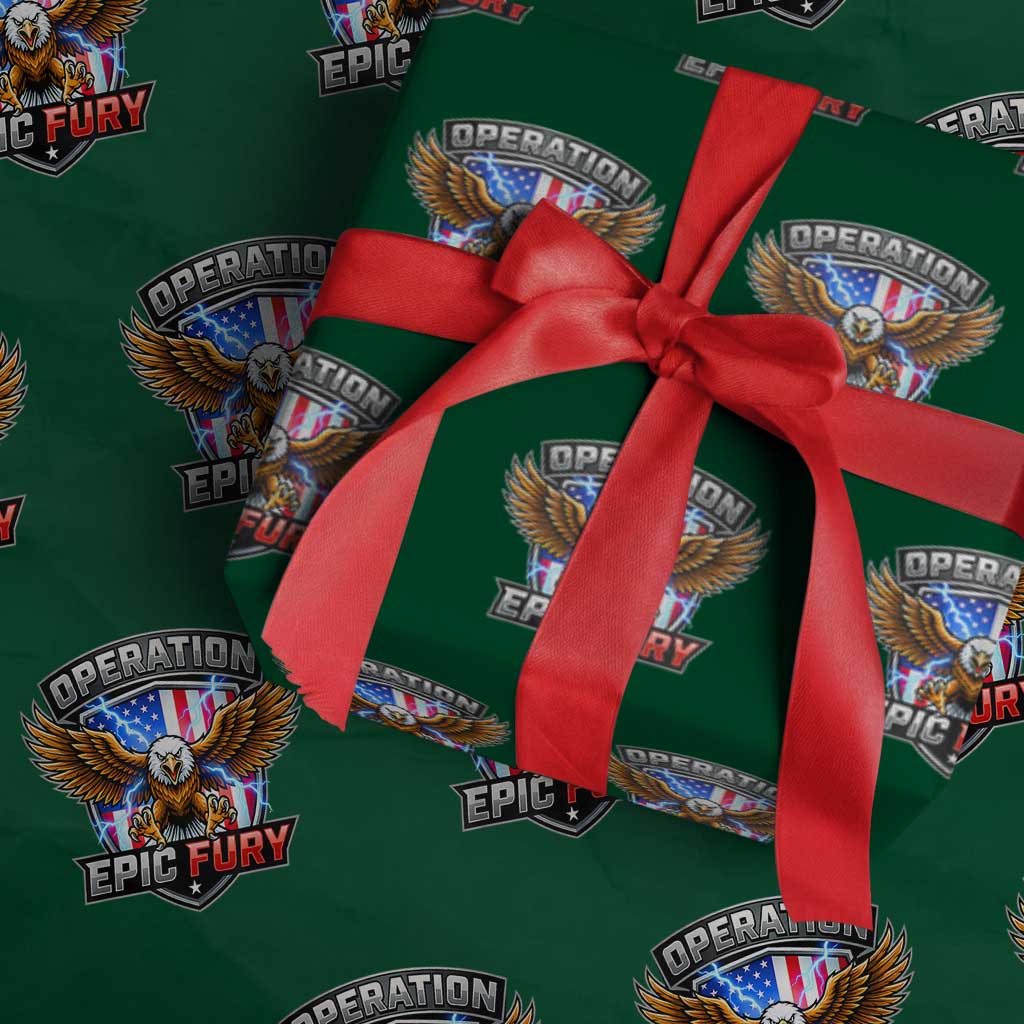 Operation Epic Fury Patriotic Bald Eagle Wrapping Paper Roll American Flag Shield Graphic Freedom Pride