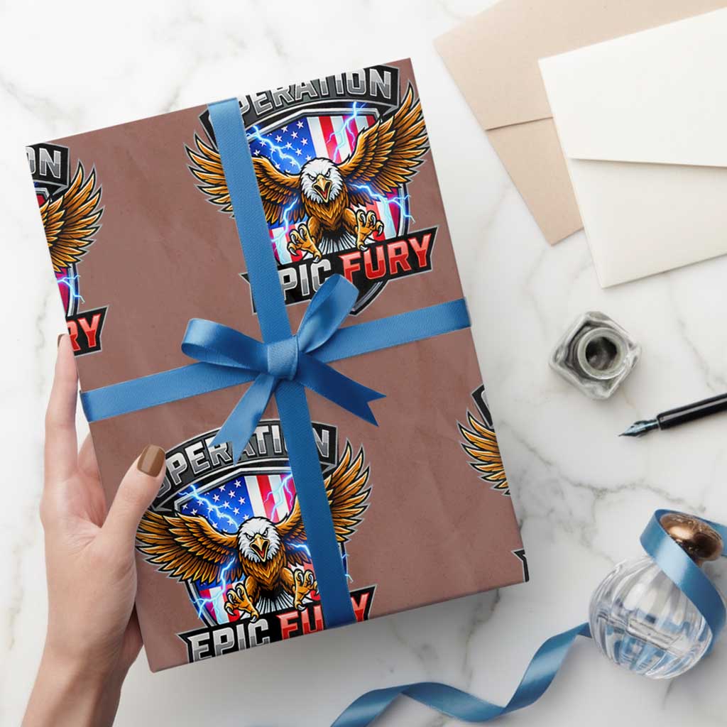Operation Epic Fury Patriotic Bald Eagle Wrapping Paper Roll American Flag Shield Graphic Freedom Pride