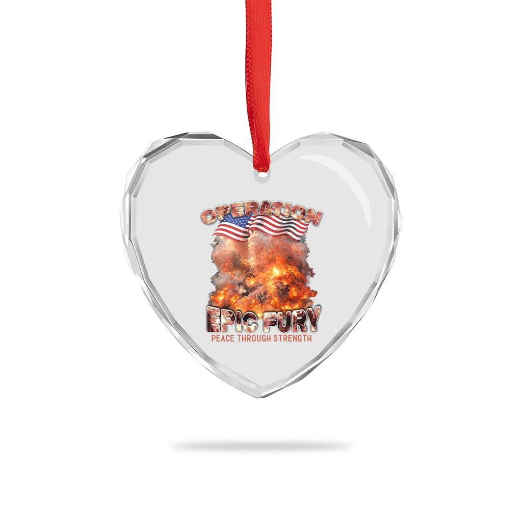 Operation Epic Fury Peace Through Strength Heart Crystal Glass Ornament Patriotic Explosion America Power