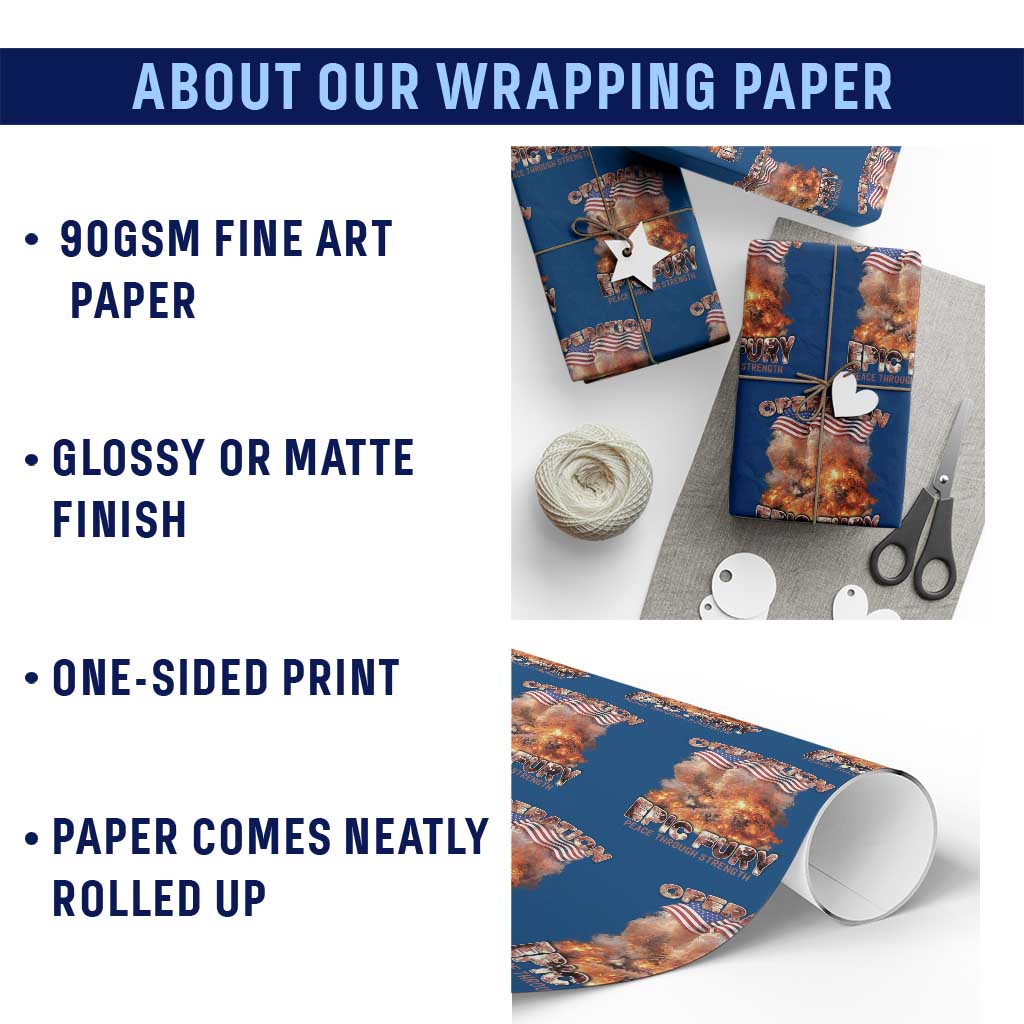 Operation Epic Fury Peace Through Strength Wrapping Paper Roll Patriotic Explosion America Power