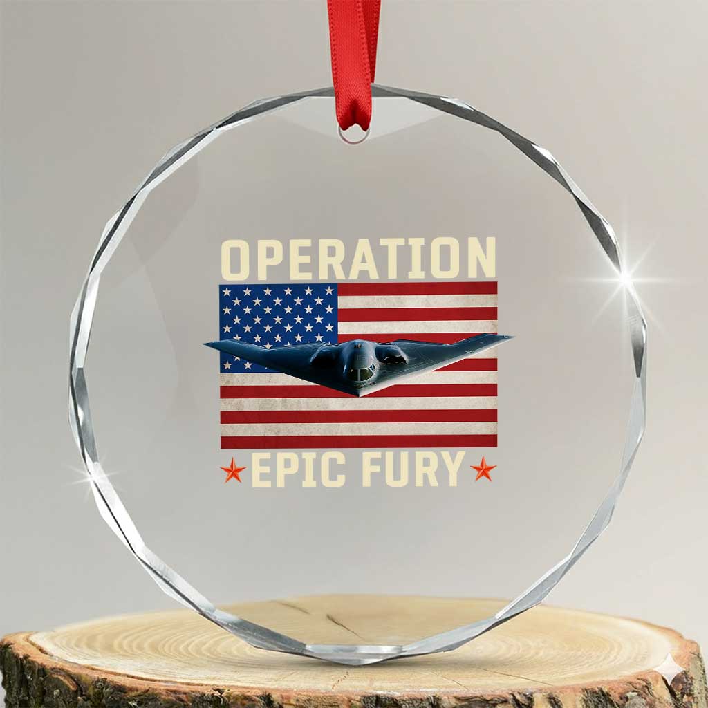 Operation Epic Fury Stealth Bomber American Flag Crystal Glass Ornament Powerful B2 Spirit USA Military Pride