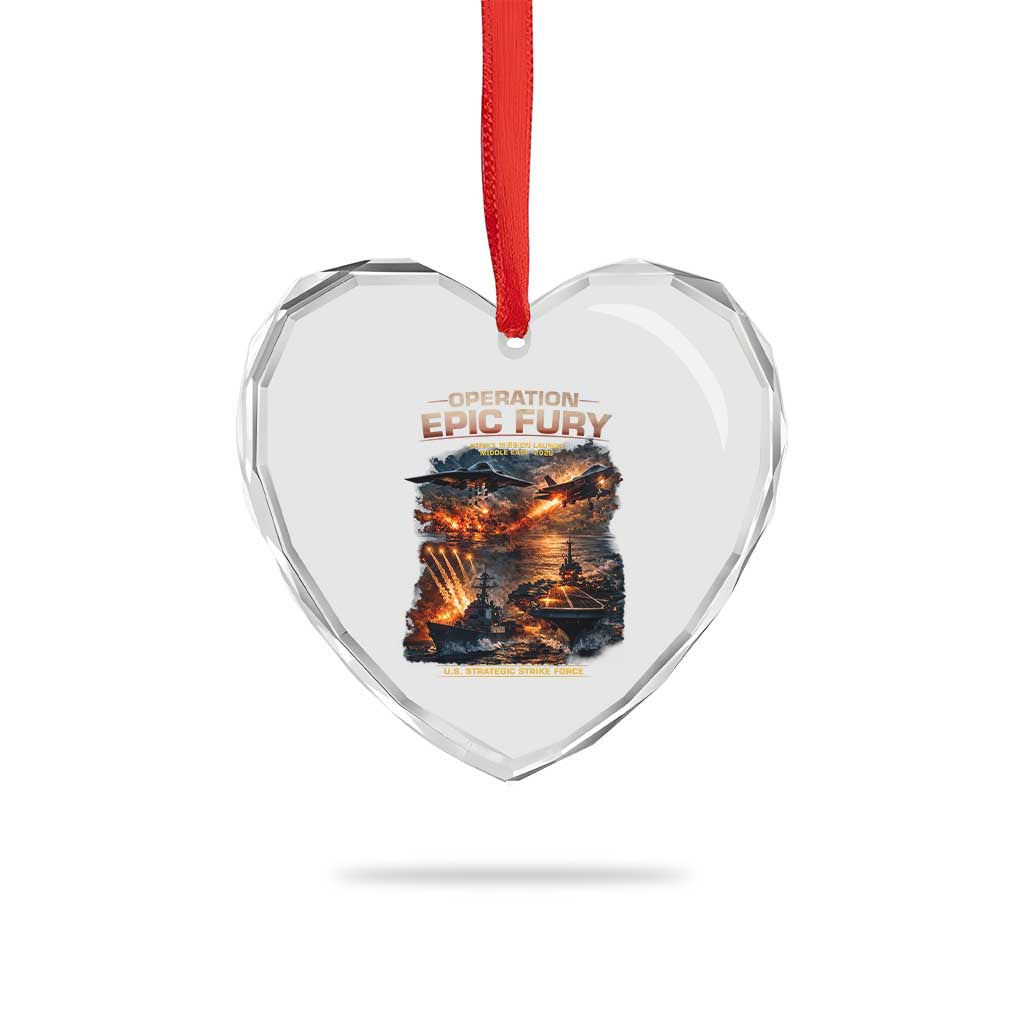 Operation Epic Fury Strike Mission 2026 Graphic Heart Crystal Glass Ornament U.S. Strategic Strike Force Military Action