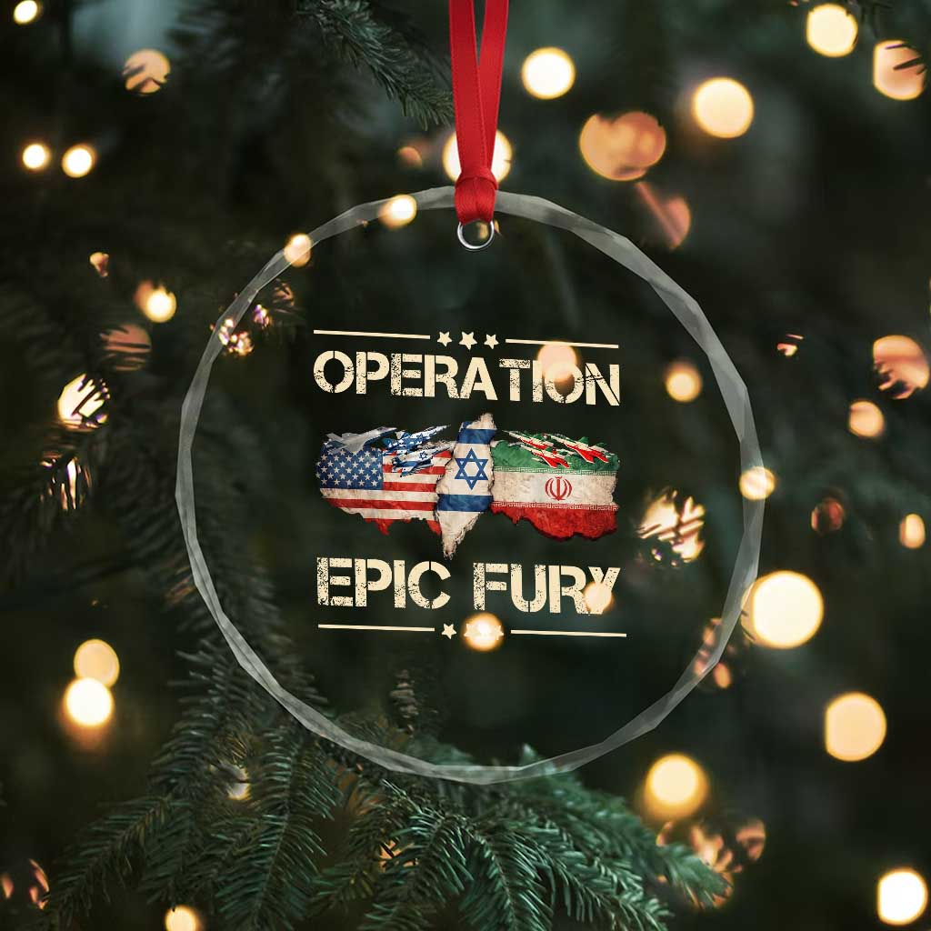 Operation Epic Fury USA Israel Crystal Glass Ornament Patriotic Military Peace Through Strength