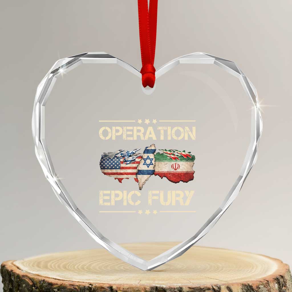 Operation Epic Fury USA Israel Heart Crystal Glass Ornament Patriotic Military Peace Through Strength