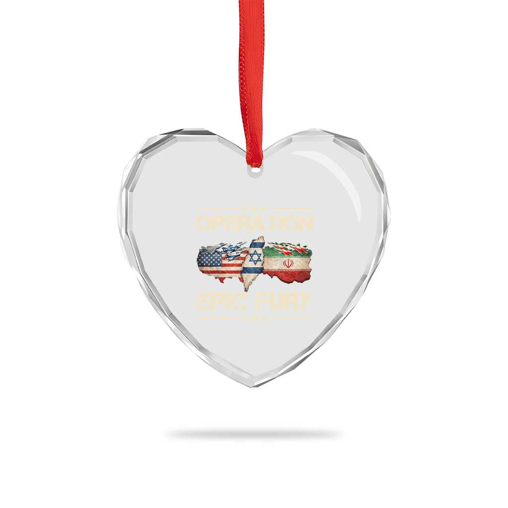 Operation Epic Fury USA Israel Heart Crystal Glass Ornament Patriotic Military Peace Through Strength