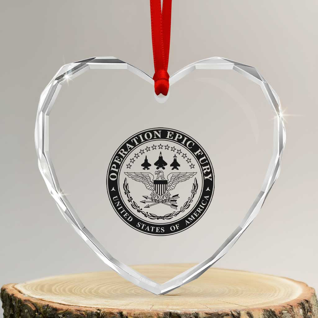 Operation Epic Fury USA Military Seal Heart Crystal Glass Ornament Patriotic Air Power Aviation Tribute