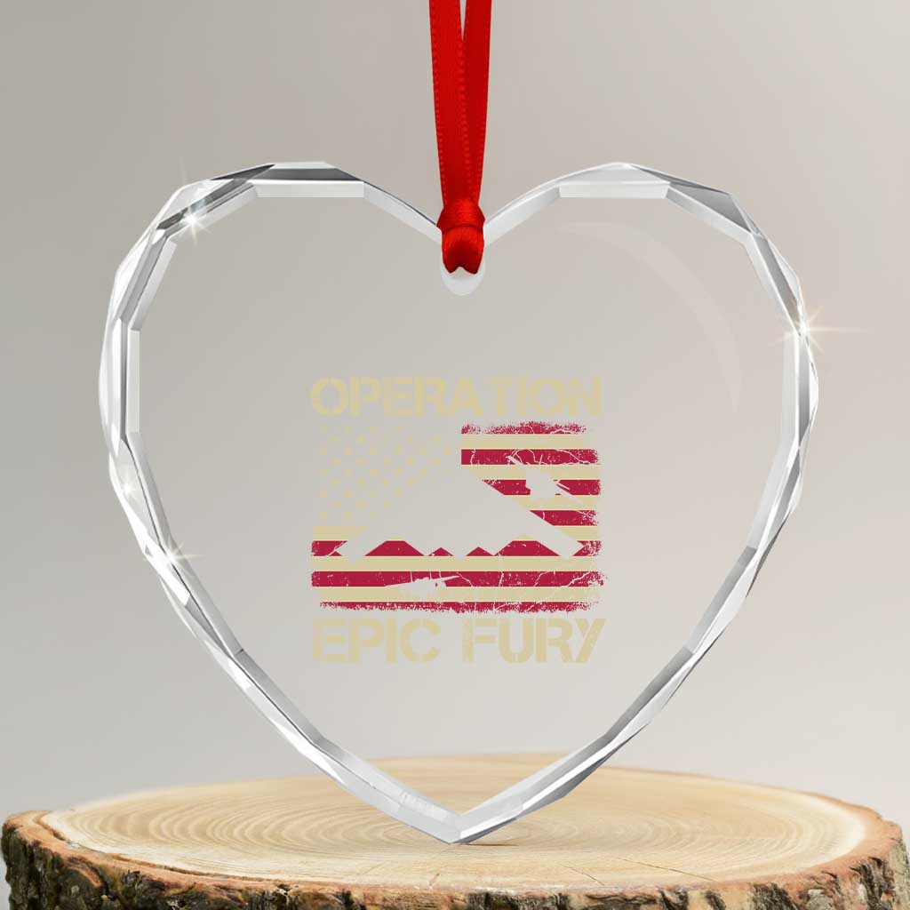 Operation Epic Fury Vintage American Flag Bomber Heart Crystal Glass Ornament B2 Spirit Patriotic Strength
