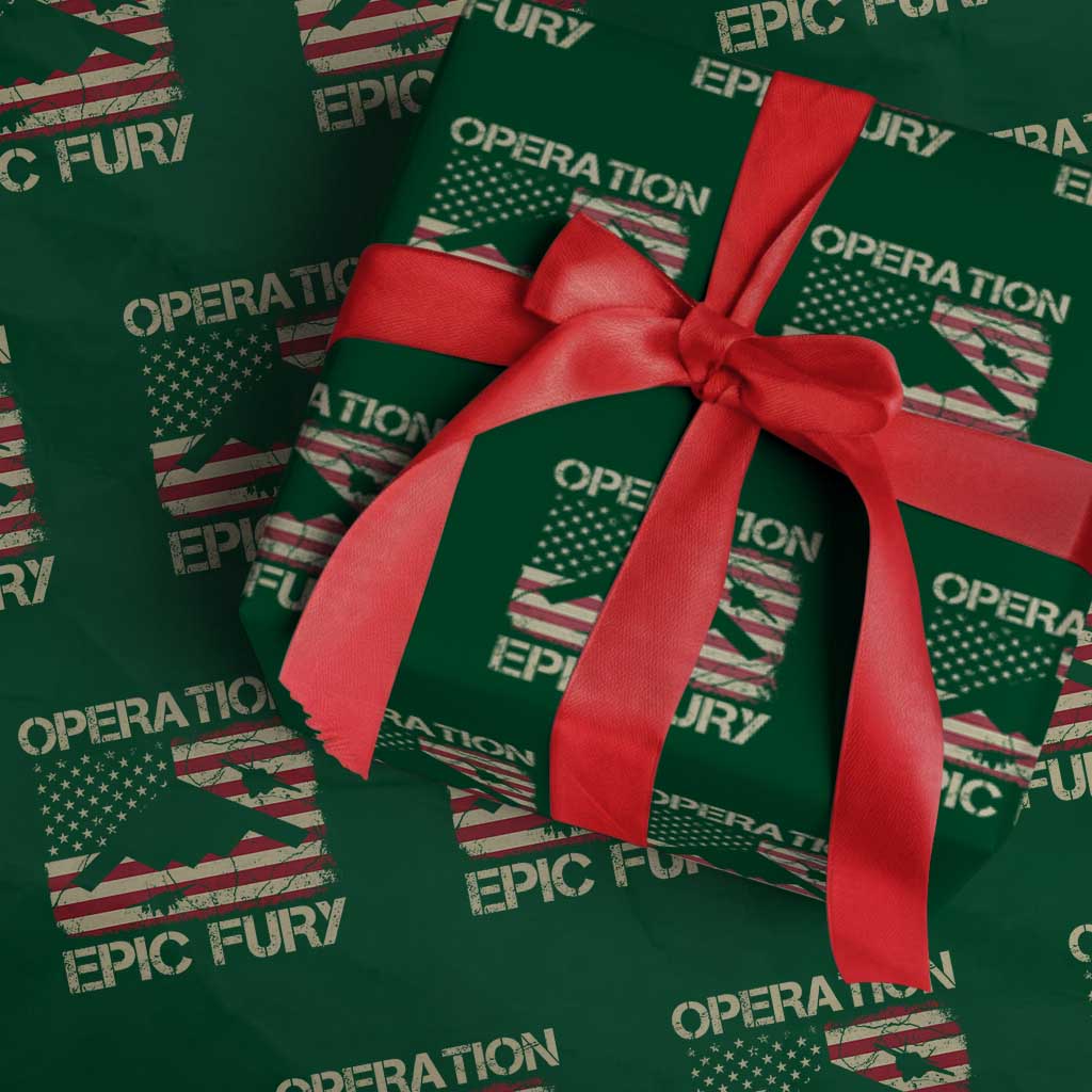 Operation Epic Fury Vintage American Flag Bomber Wrapping Paper Roll B2 Spirit Patriotic Strength