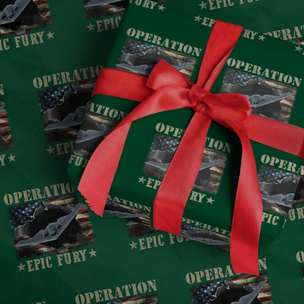 Operation Epic Fury Wrapping Paper Roll Military Bomber Jet American Flag