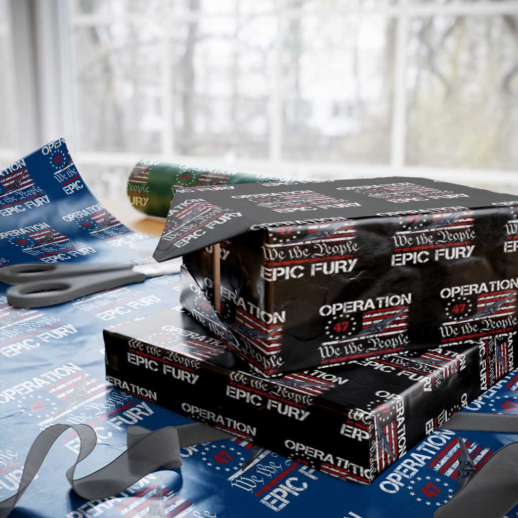 Operation Epic Fury Wrapping Paper Roll Military Bomber Stealth Jet Vintage American Flag