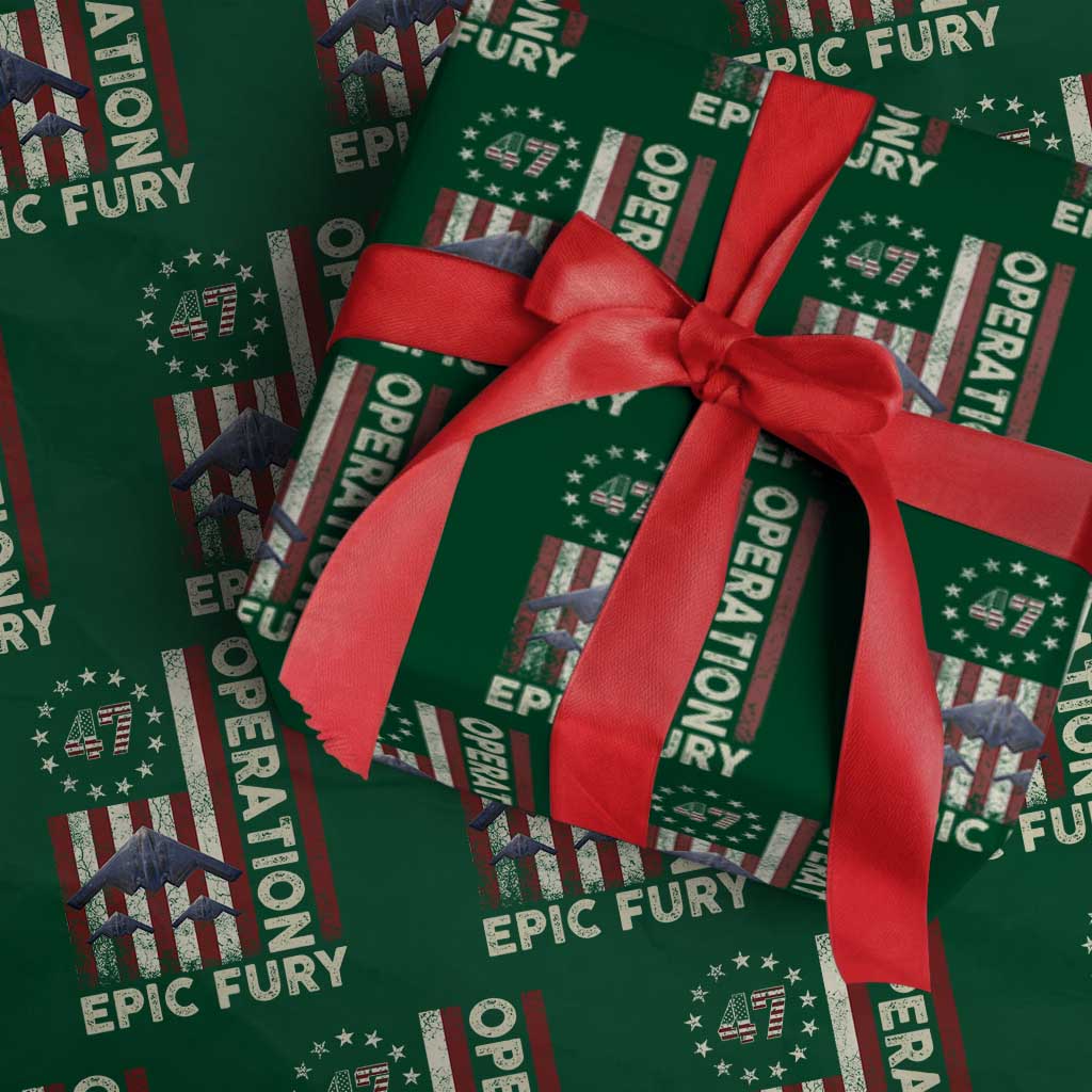 Operation Epic Fury Wrapping Paper Roll Military Tactical Warfare Stealth Jet American Flag