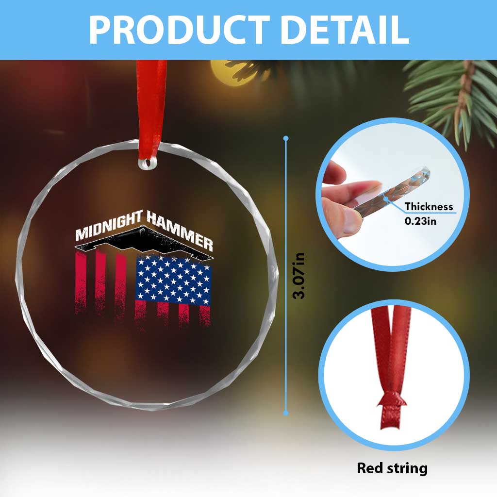 Operation Midnight Hammer Crystal Glass Ornament Tactical Warfare Jets Bombers Military American Flag