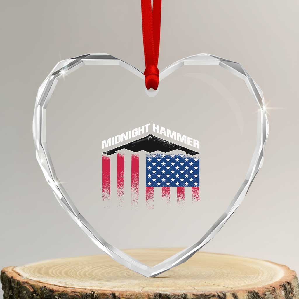 Operation Midnight Hammer Heart Crystal Glass Ornament Tactical Warfare Jets Bombers Military American Flag