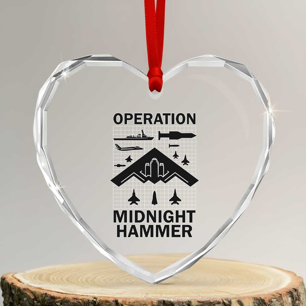 Operation Midnight Hammer Military Heart Crystal Glass Ornament Tactical Warfare Jets Bombers - Wonder Print Shop