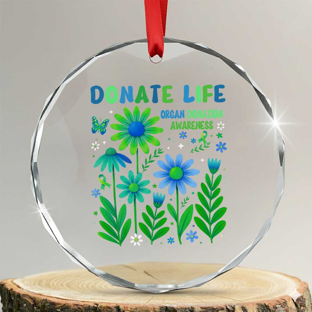 Organ Donation Awareness Crystal Glass Ornament Green Ribbon Donate Life Floral