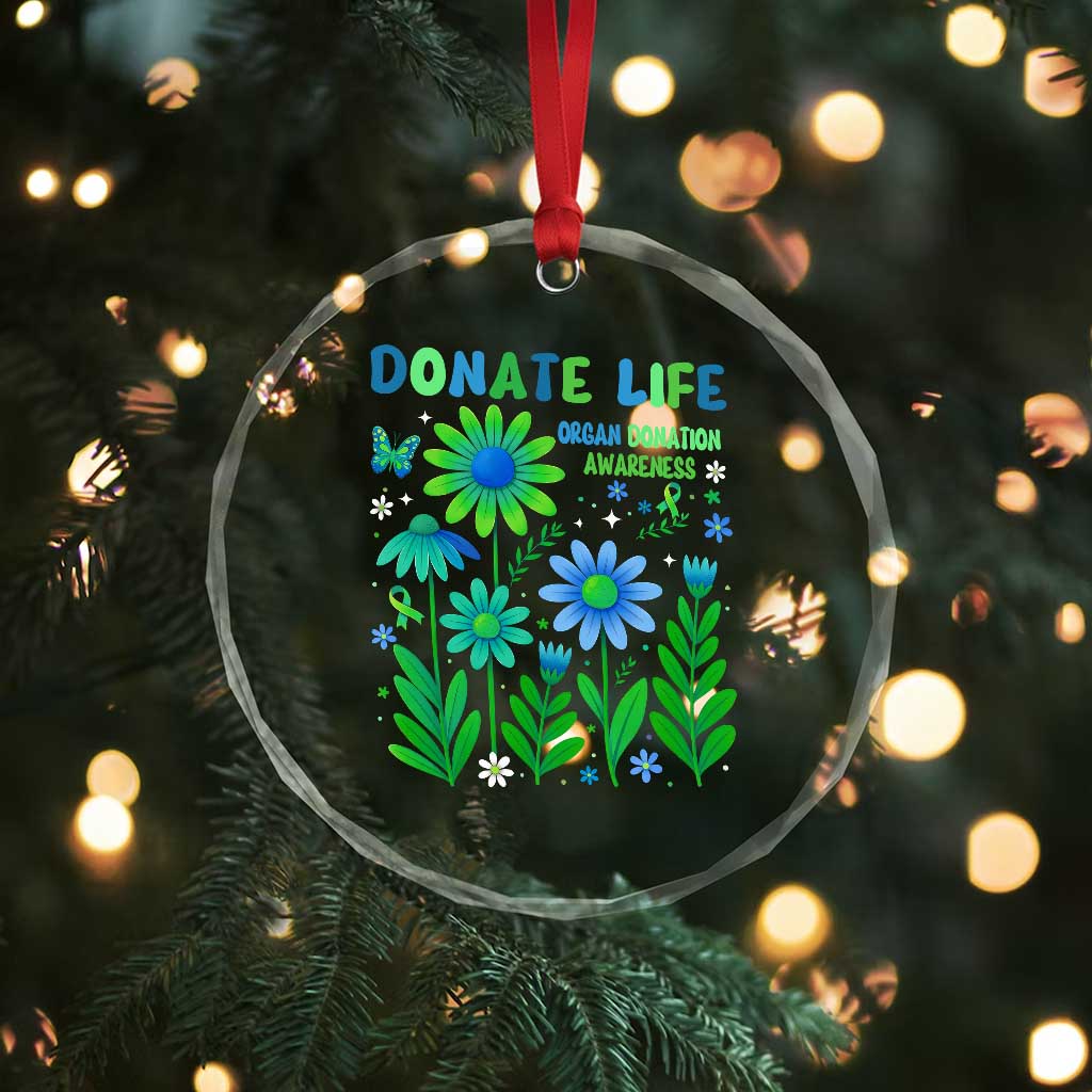 Organ Donation Awareness Crystal Glass Ornament Green Ribbon Donate Life Floral