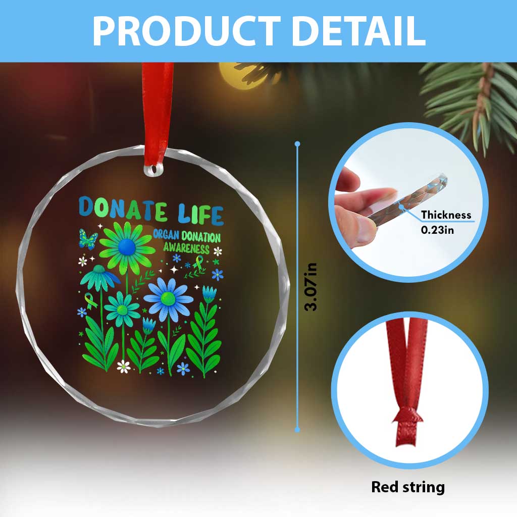 Organ Donation Awareness Crystal Glass Ornament Green Ribbon Donate Life Floral