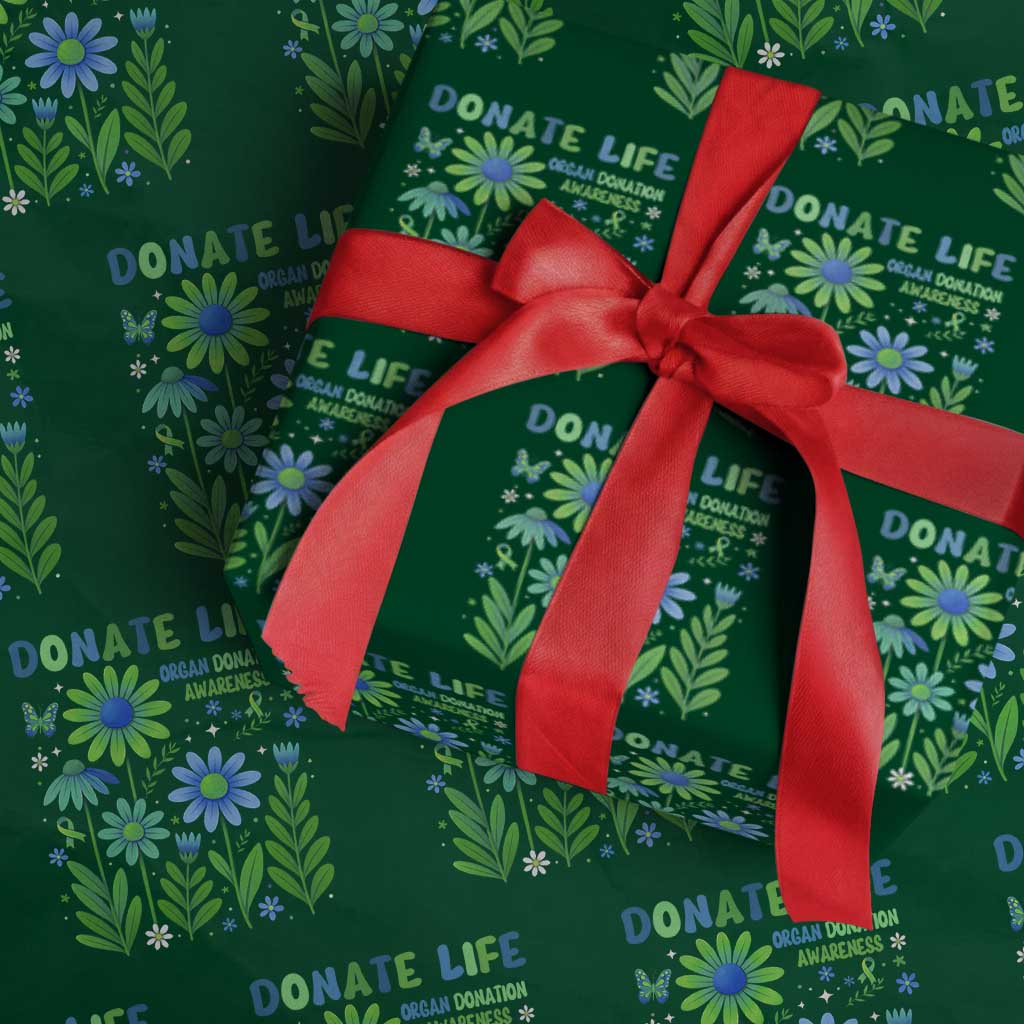 Organ Donation Awareness Wrapping Paper Roll Green Ribbon Donate Life Floral
