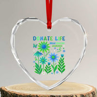 Organ Donation Awareness Heart Crystal Glass Ornament Green Ribbon Donate Life Floral